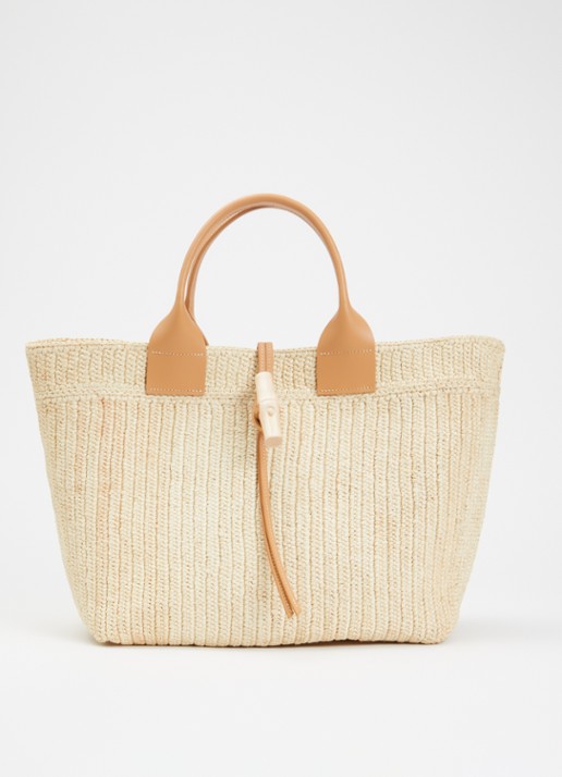 Longchamp Le Roseau schopper L van raffia met kalfsleren details