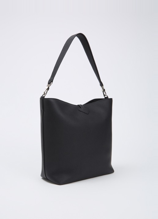 Longchamp Le Roseau schoudertas M van leer - achterkant zwart
