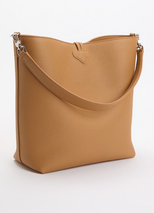 Longchamp Le Roseau schoudertas M van leer - achterkant bruin