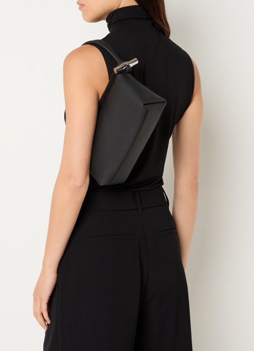 Longchamp Le Roseau schoudertas M van leer  - voorkant 2 zwart