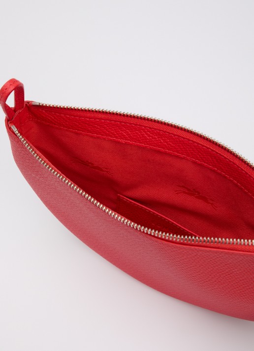 Longchamp Le Roseau schoudertas M van leer - detail 5 koraalrood