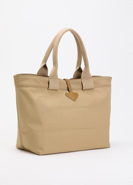 Longchamp Le Roseau shopper van canvas met leren details - achterkant camel