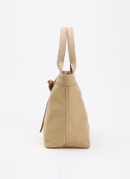 Longchamp Le Roseau shopper van canvas met leren details - detail 3 camel