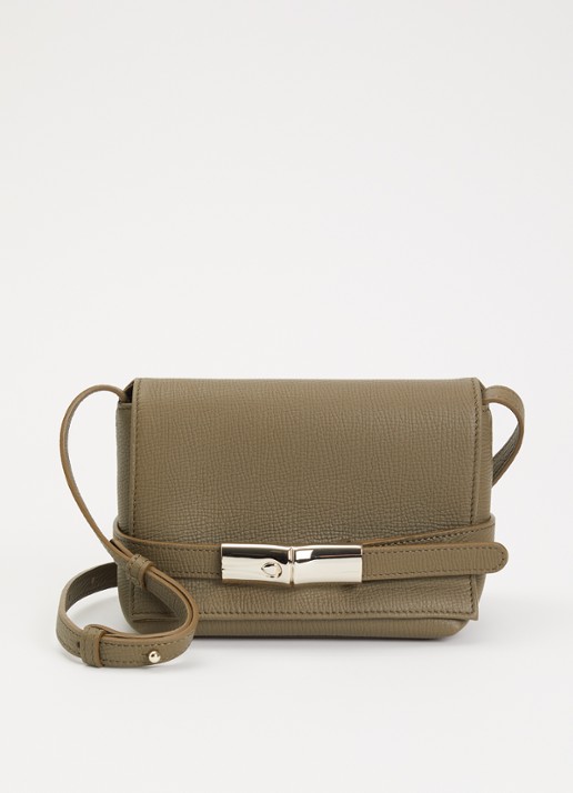 Longchamp Le Smart crossbodytas S van leer  - voorkant olijfgroen