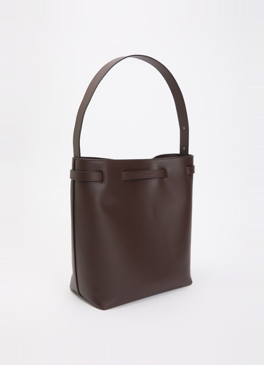Longchamp Le Smart schoudertas van kalfsleer met verstelbare schouderriem - achterkant mahoniebruin