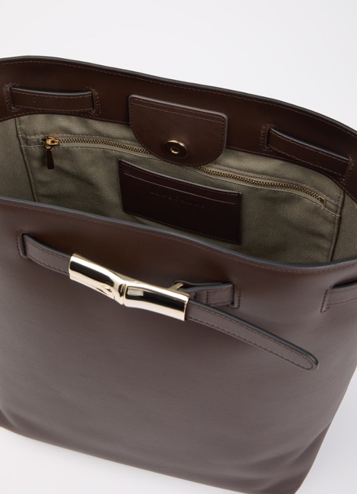 Longchamp Le Smart schoudertas van kalfsleer met verstelbare schouderriem - detail 3 mahoniebruin