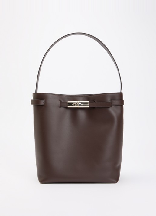 Longchamp Le Smart schoudertas van kalfsleer met verstelbare schouderriem