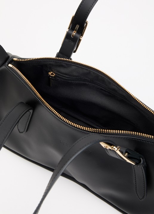 Longchamp Looong schoudertas L van leer - detail zwart