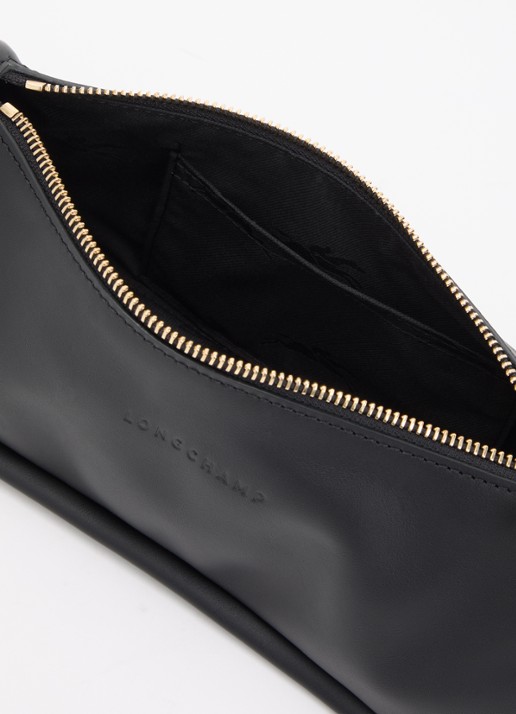 Longchamp Looong schoudertas M van leer - detail 3 zwart