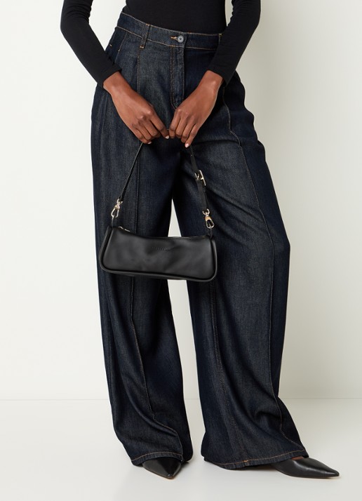 Longchamp Looong schoudertas M van leer - voorkant 2 zwart