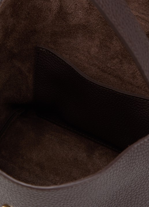 Longchamp Schoudertas van leer met logo  - detail kastanjebruin