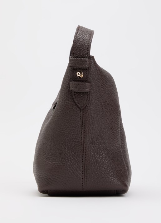 Longchamp Schoudertas van leer met logo  - detail 2 kastanjebruin