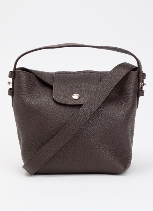 Longchamp Schoudertas van leer met logo  - voorkant 4 kastanjebruin