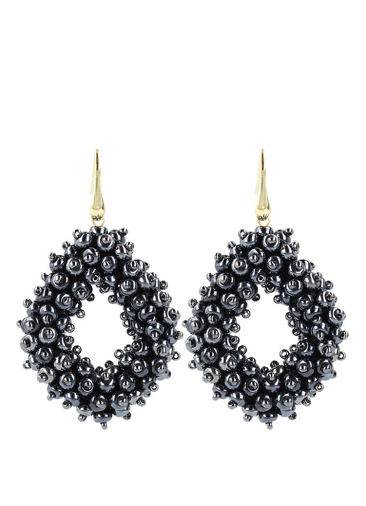 LOTT. gioielli Double Stones Glassberry L oorhangers met kralen - voorkant 2 donkerblauw
