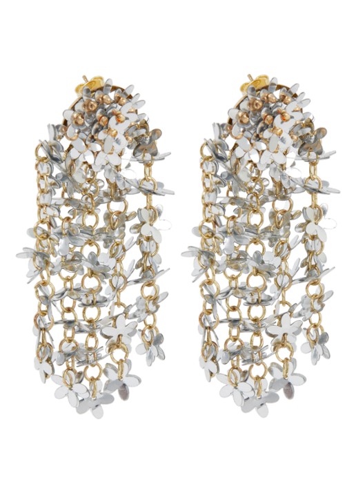 LOTT. gioielli Flower Rain oorstekers met pailletten verguld - voorkant zilver