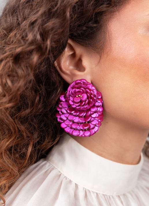 LOTT. gioielli Sequin Fan-Shaped Flower L oorstekers  - voorkant 3 fuchsia