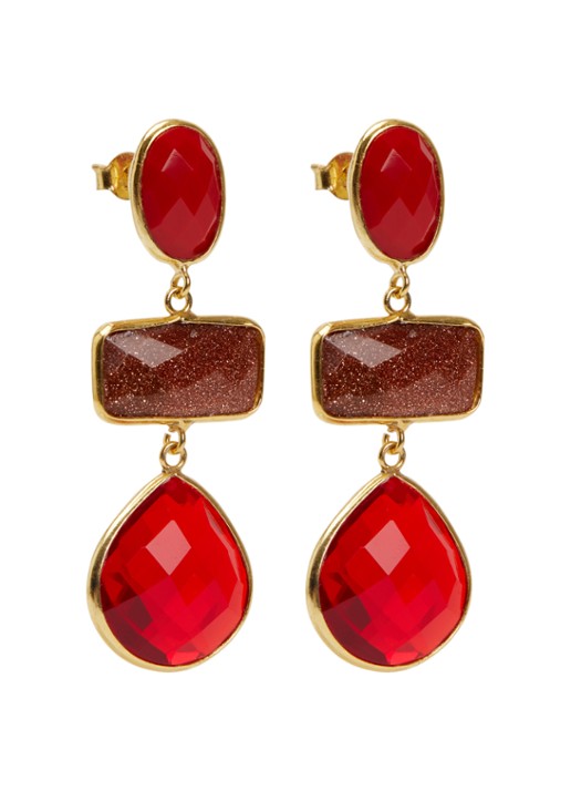 LOTT. gioielli Triple Shapes Lune oorstekers verguld - voorkant rood