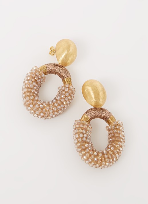 LOTT. gioielli Yara Glassberry Silk statement oorbellen verguld - voorkant 2 donkerbeige