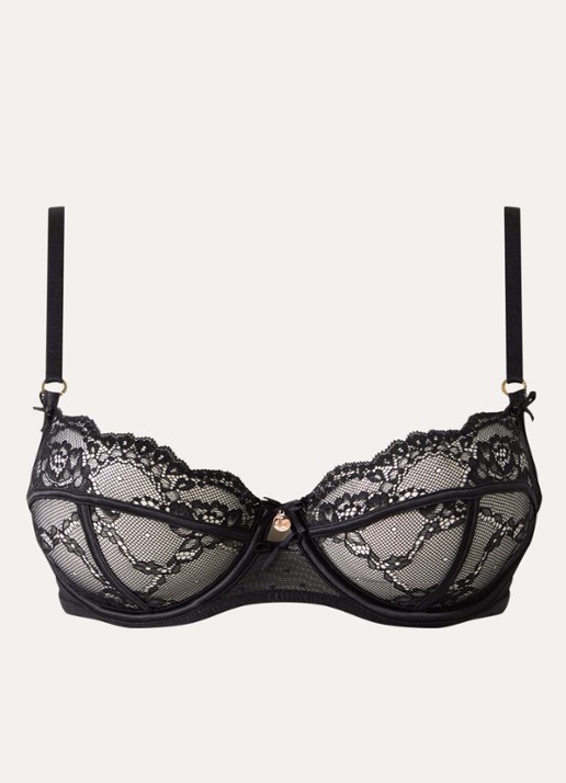 Lounge Adelyn beugel bh van mesh met borduring - voorkant 2 zwart