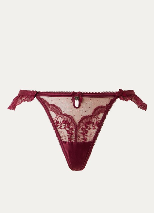 Lounge Angelica string van mesh met borduring - voorkant bordeauxrood