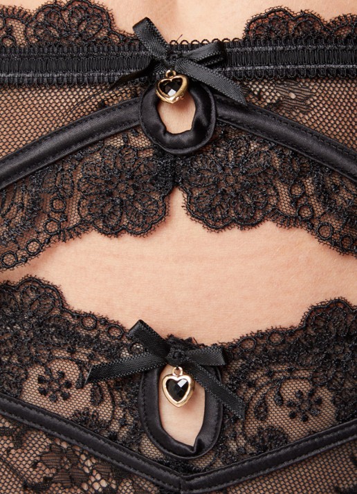 Lounge Arabella jarretels van satijn met mesh - detail 5 zwart