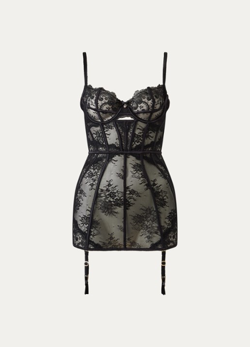 Lounge Arabelle body van mesh met borduring - voorkant 4 zwart