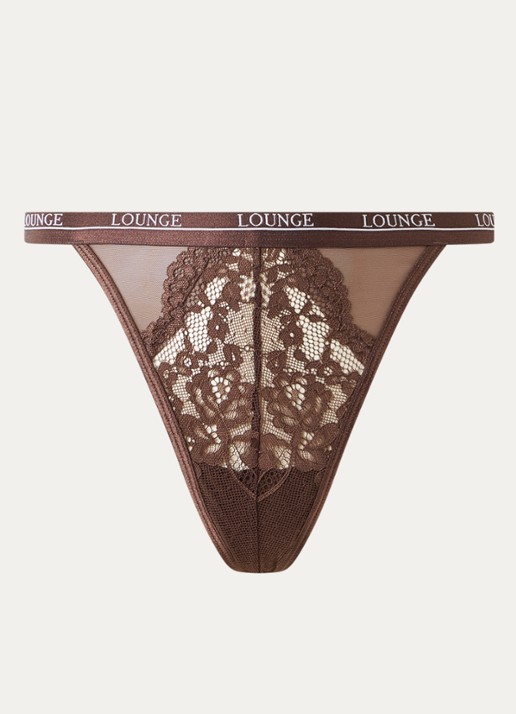 Lounge Blossom tanga met logoband - voorkant 2 bruin