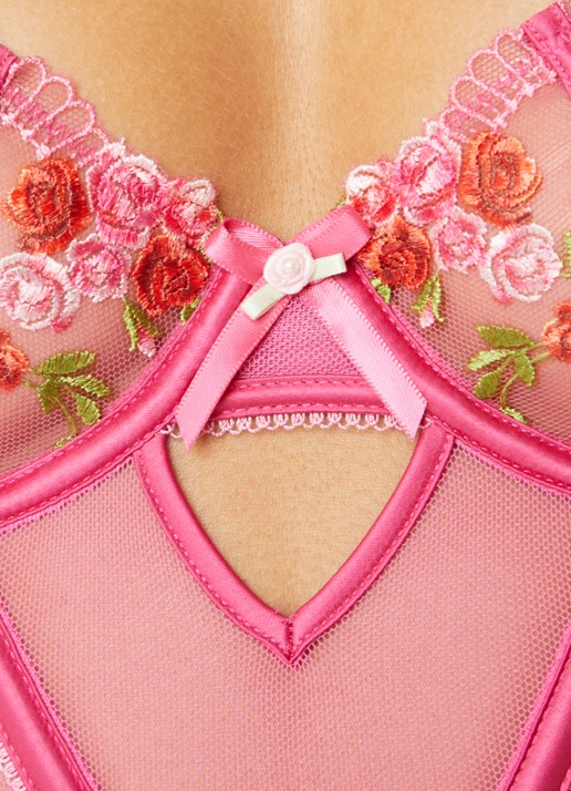 Lounge Camellia body van mesh met bloemborduring - detail 5 roze