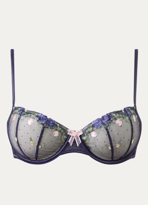 Lounge Dahlia beugel bh van mesh met borduring - voorkant 4 donkerblauw