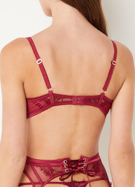 Lounge Dahlia beugel bh van mesh met borduring - achterkant 5 bordeauxrood