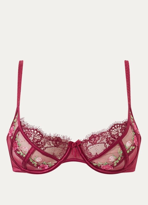 Lounge Dahlia beugel bh van mesh met borduring - voorkant 3 bordeauxrood