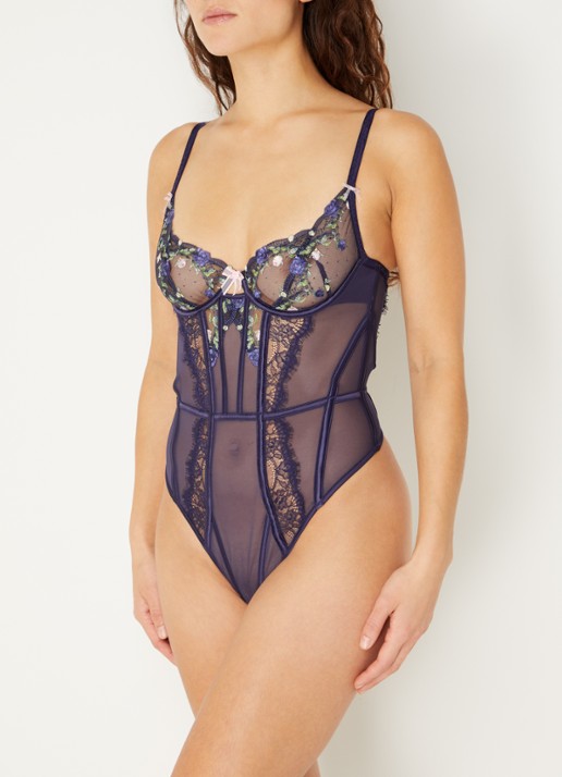 Lounge Dahlia bustier van mesh met bloemborduring