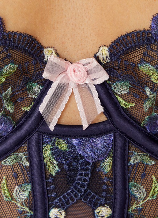 Lounge Dahlia bustier van mesh met bloemborduring - detail 5 donkerblauw
