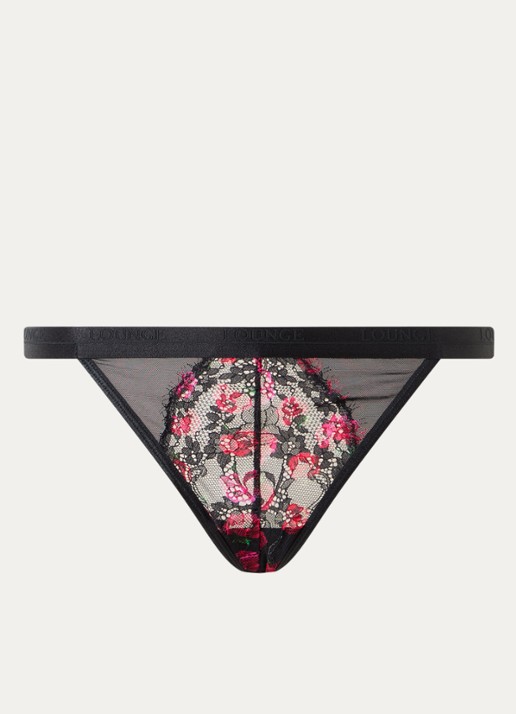 Lounge Entice string van kant met bloemborduring - voorkant 4 zwart