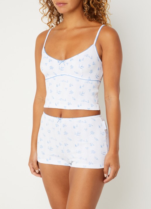 Lounge Loose fit pyjamabroek met print - detail 4 wit