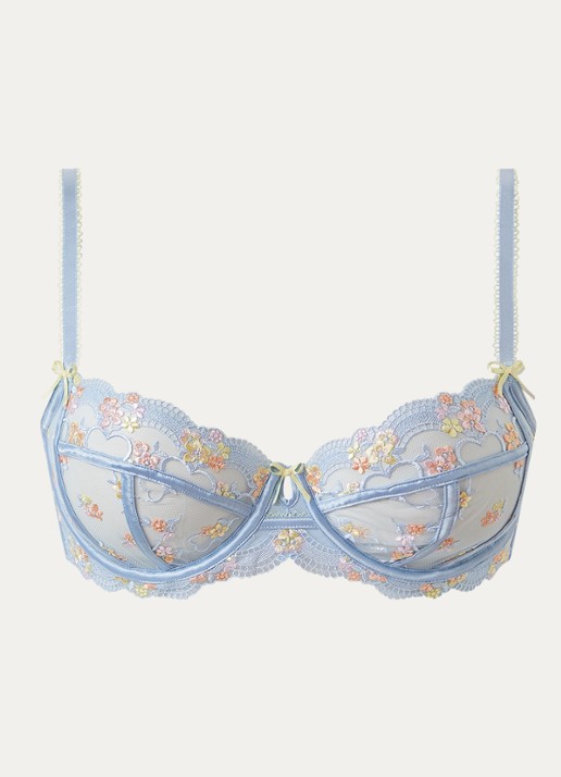 Lounge Lyra beugel bh van mesh met bloemborduring  - voorkant 2 lichtblauw