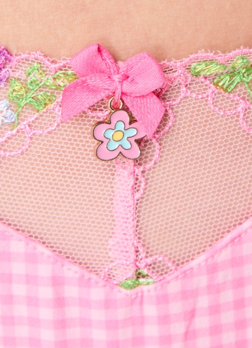 Lounge Melody tanga met ruitdessin en mesh - detail 2 roze