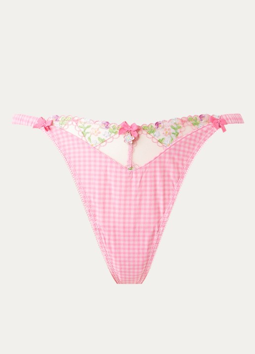 Lounge Melody tanga met ruitdessin en mesh - voorkant 3 roze