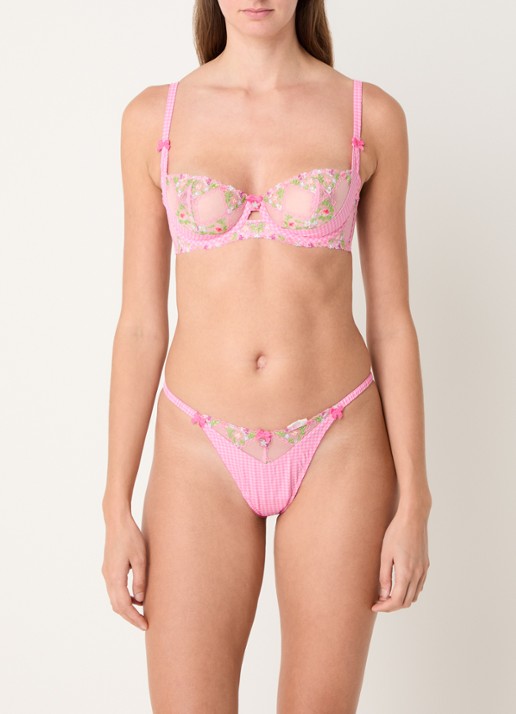 Lounge Melody tanga met ruitdessin en mesh - voorkant 4 roze