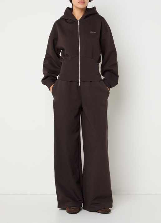 Lounge Mid waist wide fit joggingbroek met steekzakken - voorkant 4 chocoladebruin