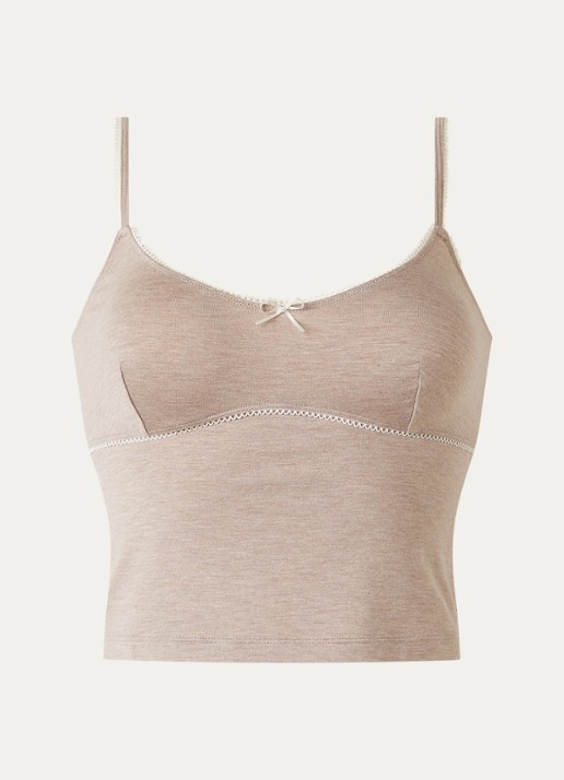 Lounge Mouwloze pyjamatop  - voorkant donkerbeige