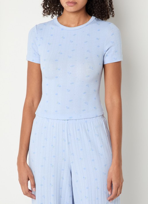 Lounge Pointelle pyjama top met bloemenprint
