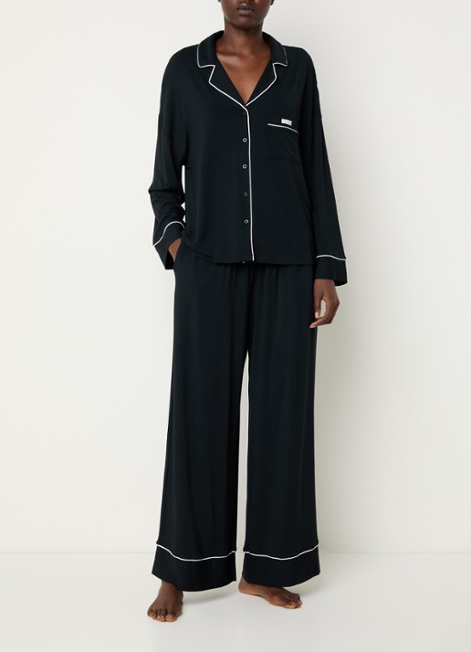 Lounge Pyjamabroek met logo - voorkant 3 zwart
