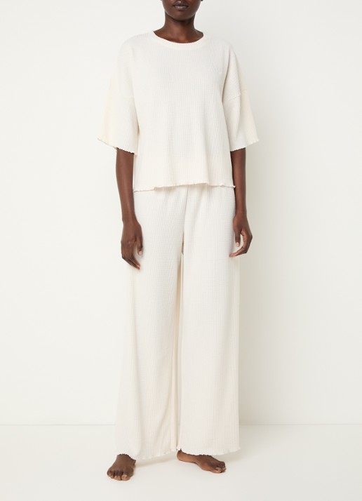 Lounge Pyjamabroek met structuur - voorkant 2 beige