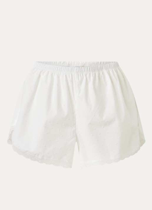 Lounge Pyjamashorts met kant - voorkant 2 gebroken wit