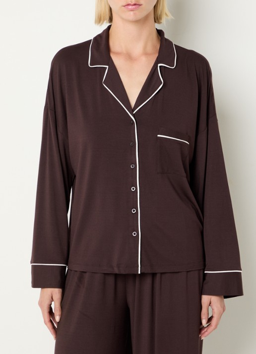 Lounge Pyjamatop met contrasterende bies