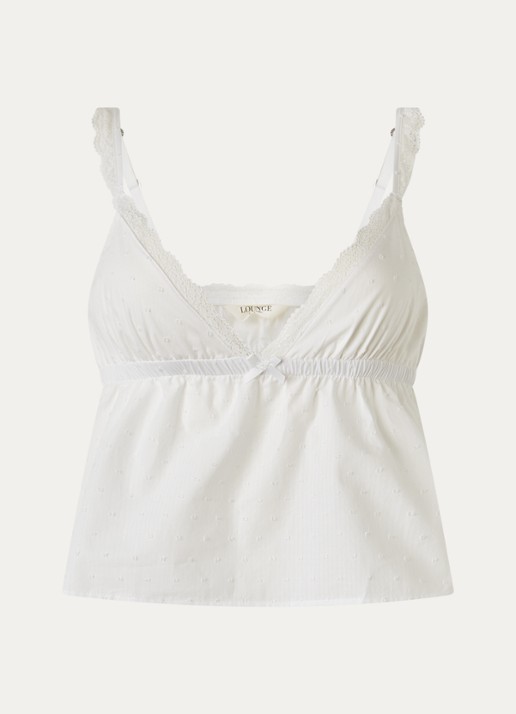 Lounge Pyjamatop met kant - voorkant 2 gebroken wit