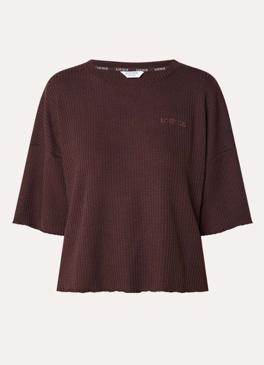 Lounge Pyjamatop met logo - voorkant 3 donkerbruin