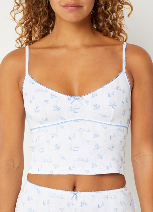 Lounge Pyjamatop met print - voorkant 5 wit