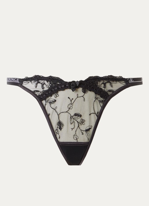 Lounge Reveal tanga van mesh met logoband - voorkant 2 zwart